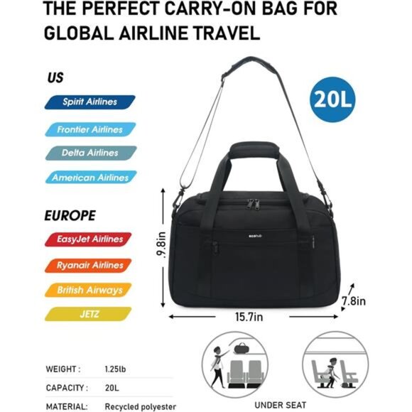 Personal Item Bag 16'' Small Duffel Bag Travel Bag Weekender Bag Gym Bag - Picture 2 of 7